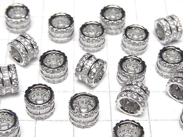 Metal parts Rondelle 8x8x6mm Silver color (with CZ) 2pcs