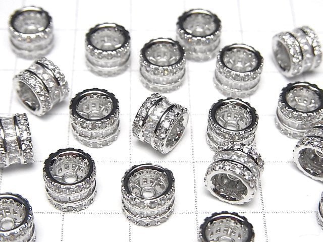 Metal parts Roundel 8x8x6mm Silver color (with CZ) 2pcs