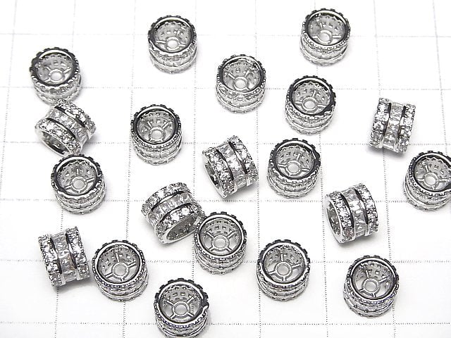 Metal parts Roundel 8x8x6mm Silver color (with CZ) 2pcs