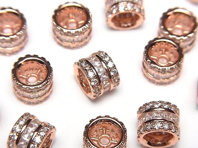 Metal parts Rondelle 8x8x6mm Pink gold color (with CZ) 2pcs