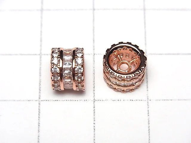 Metal parts Roundel 8x8x6mm Pink gold color (with CZ) 2pcs