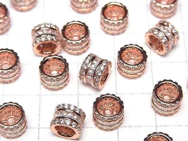 Metal parts Roundel 8x8x6mm Pink gold color (with CZ) 2pcs