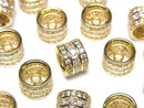 Metal parts Rondelle 10x10x7.5mm Gold color (with CZ) 2pcs
