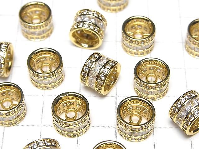 Metal parts Rondelle 10x10x7.5mm Gold color (with CZ) 2pcs