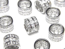 Metal parts Rondelle 10x10x7.5mm Silver color (with CZ) 2pcs
