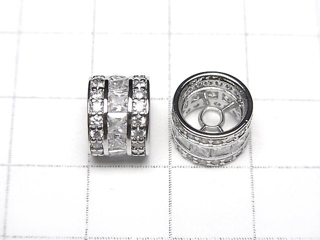 Metal parts Roundel 10x10x7.5mm Silver color (with CZ) 2pcs