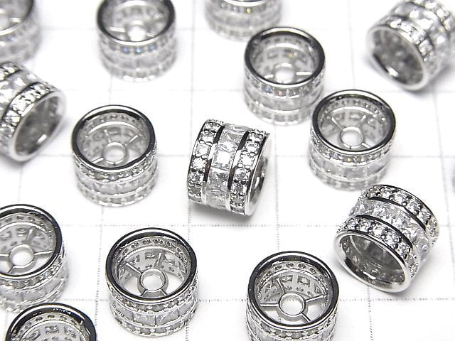 Metal parts Roundel 10x10x7.5mm Silver color (with CZ) 2pcs