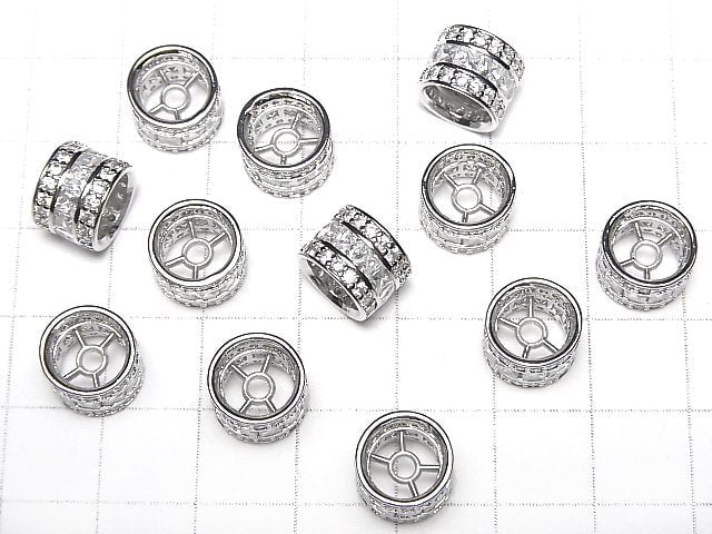 Metal parts Roundel 10x10x7.5mm Silver color (with CZ) 2pcs