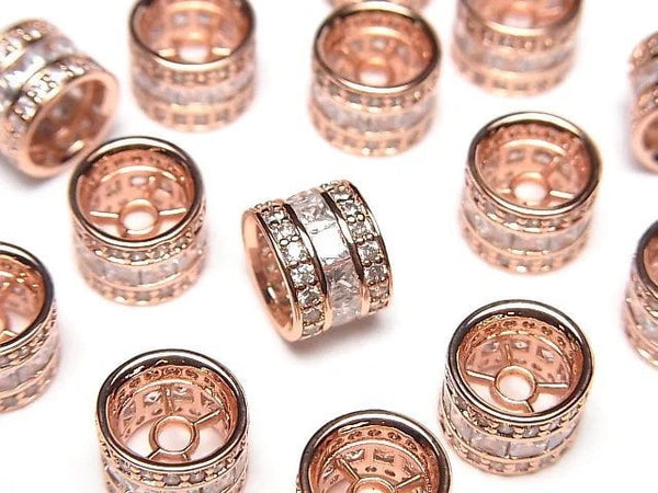 Metal parts Roundel 10x10x7.5mm Pink gold color (with CZ) 2pcs