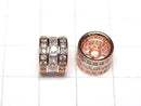 Metal parts Rondelle 10x10x7.5mm Pink gold color (with CZ) 2pcs
