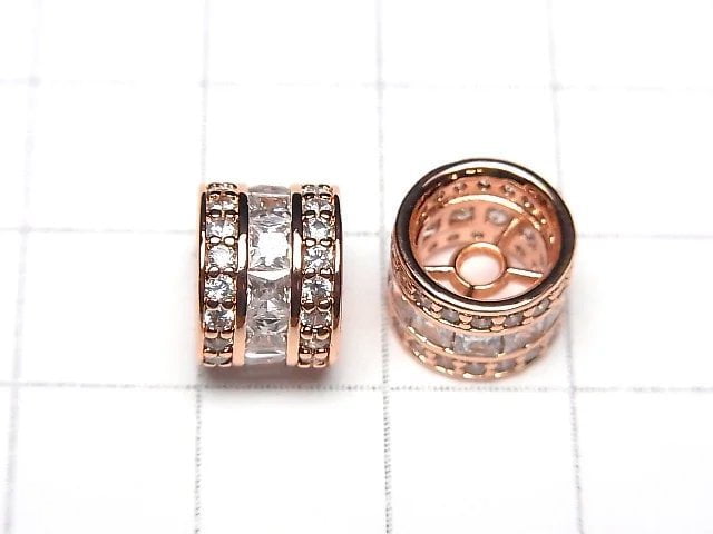 Metal parts Roundel 10x10x7.5mm Pink gold color (with CZ) 2pcs