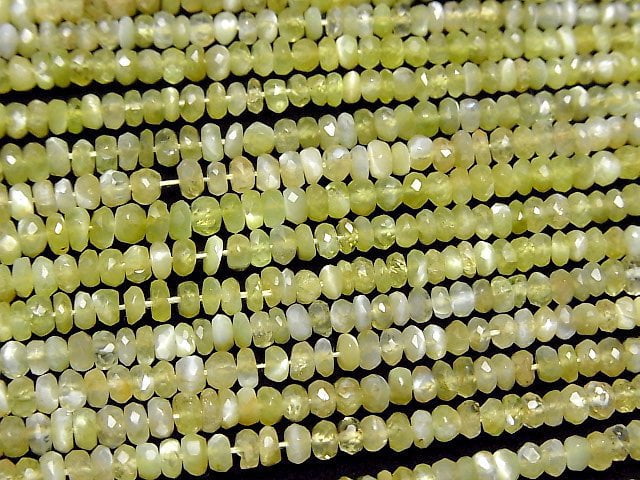 [Video]High Quality Chrysoberyl Cat's EyeAA++ Faceted Button Rondelle half or 1strand beads (aprx.15inch/38cm)