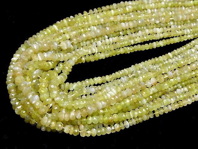 [Video]High Quality Chrysoberyl Cat's EyeAA++ Faceted Button Roundel half or 1strand beads (aprx.15inch/38cm)