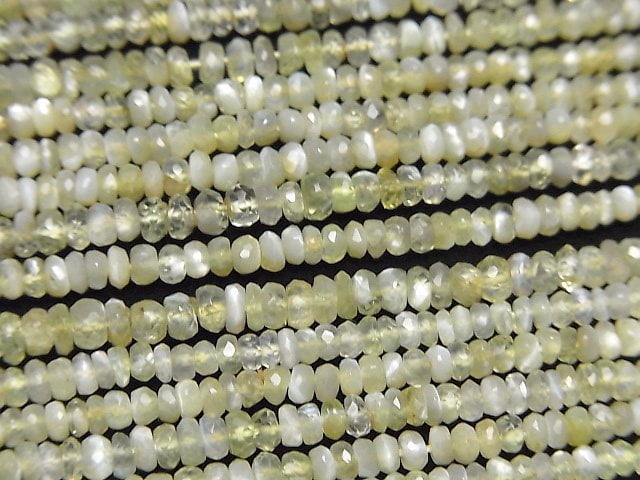 [Video]High Quality Chrysoberyl Cat's EyeAA++ Faceted Button Rondelle half or 1strand beads (aprx.15inch/38cm)