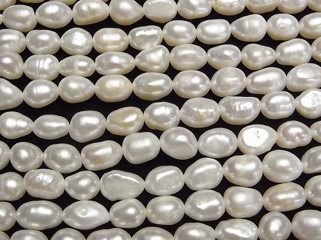 [Video]Fresh Water Pearl AA Baroque 8-10mm White 1strand beads (aprx.13inch/33cm)