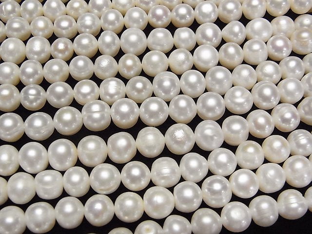 [Video] Fresh Water Pearl AA+ Potato 8mm White 1strand beads (aprx.14inch/34cm)