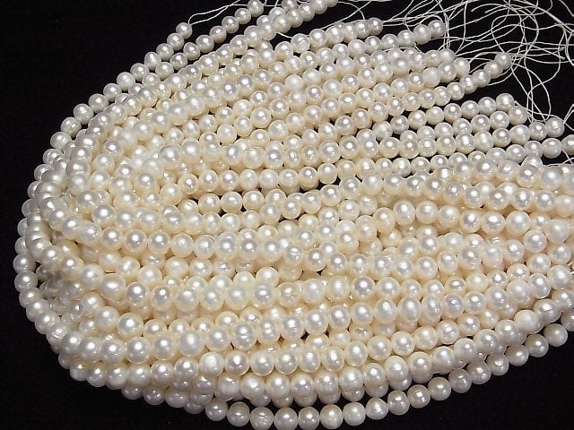 [Video] Fresh Water Pearl AA+ Potato 8mm White 1strand beads (aprx.14inch/34cm)