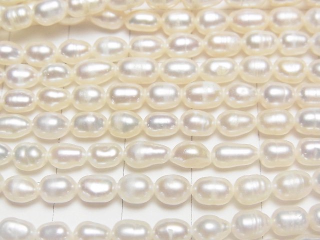 [Video]Fresh Water Pearl AA Rice 6x4x4mm White 1strand beads (aprx.14inch/34cm)