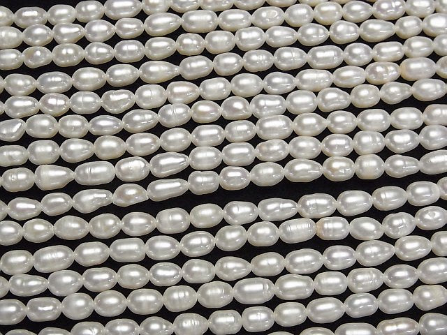 [Video]Fresh Water Pearl AA Rice 6x4x4mm White 1strand beads (aprx.14inch/34cm)