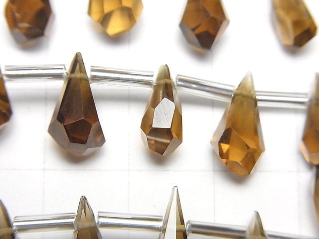[Video]High Quality Beer Crystal Quartz AAA- Rough Drop Faceted Briolette 1strand (8pcs)