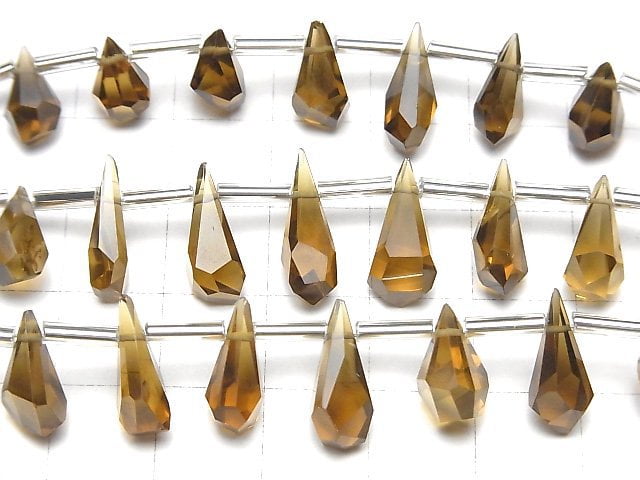 [Video]High Quality Beer Crystal Quartz AAA- Rough Drop Faceted Briolette 1strand (8pcs)