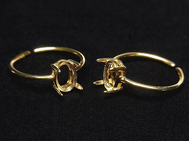 [Video] Silver925 Ring Frame (Prong Setting) Oval Faceted 7x5mm 18KGP Free Size 1pc