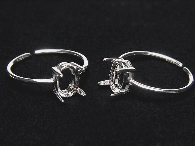 [Video] Silver925 Ring Frame (Prong Setting) Oval Faceted 7x5mm Rhodium Plated One Size Fits All 1pc