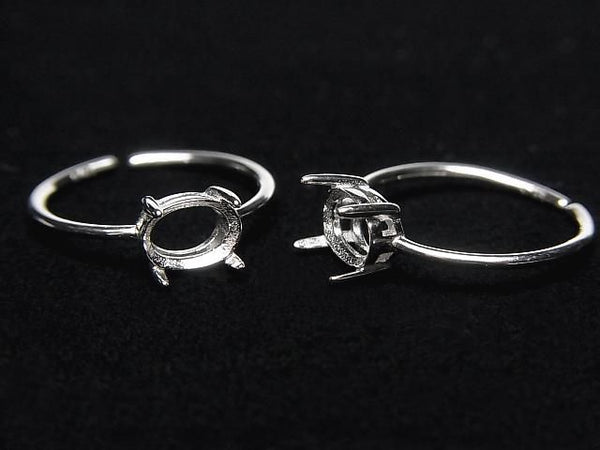 [Video] Silver925 Ring Frame (Prong Setting) Horizontal Oval Faceted 7x5mm Rhodium Plated Free Size 1pc