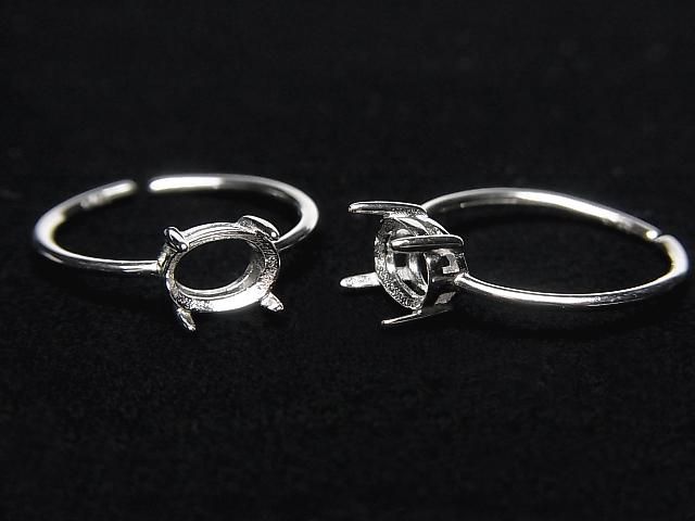 [Video] Silver925 Ring Frame (Prong Setting) Horizontal Oval Faceted 7x5mm Rhodium Plated Free Size 1pc