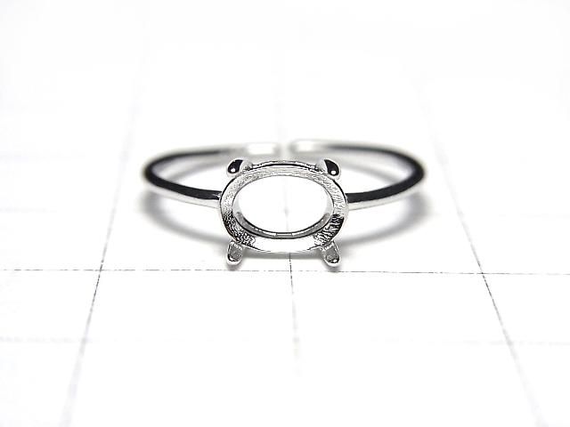 [Video] Silver925 Ring Frame (Prong Setting) Horizontal Oval Faceted 7x5mm Rhodium Plated Free Size 1pc
