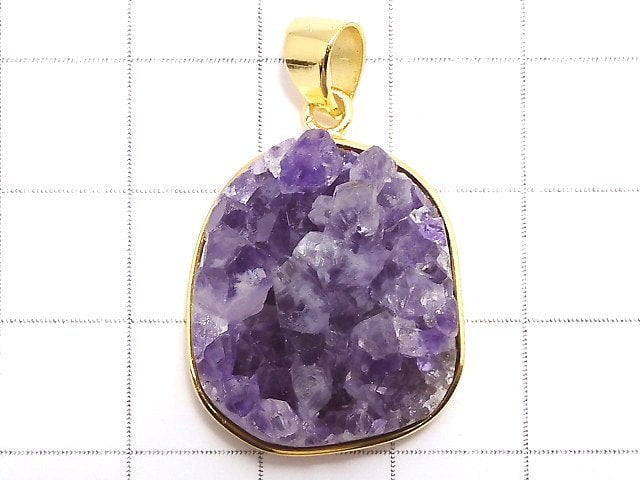 [Video][One of a kind] Amethyst Druzy Pendant 18KGP NO.12