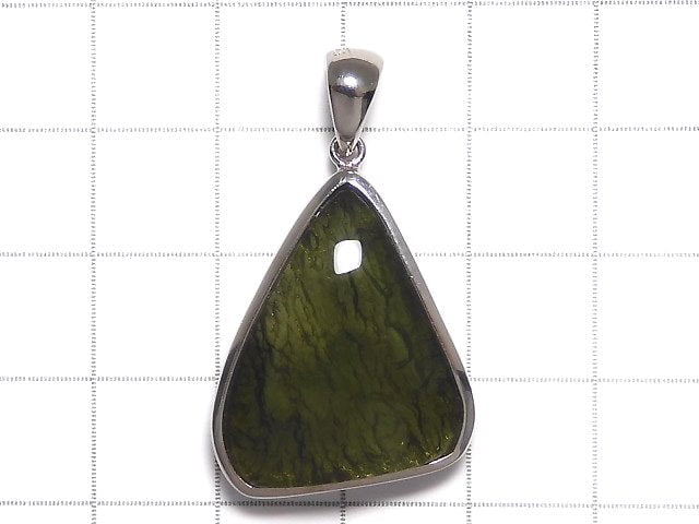 [Video][One of a kind] Moldavite AAA Pendant (one side non-polished) Silver925 NO.101