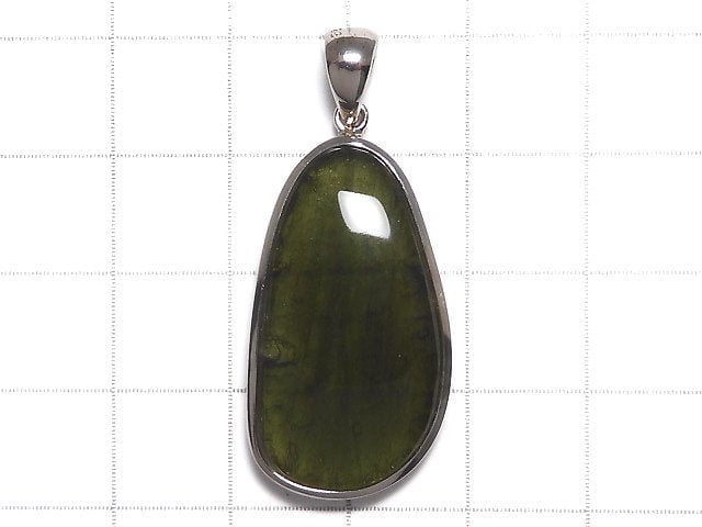 [Video][One of a kind] Moldavite AAA Pendant (one side non-polished) Silver925 NO.102