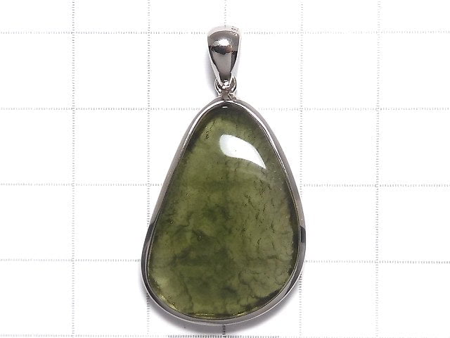 [Video][One of a kind] Moldavite AAA Pendant (one side non-polished) Silver925 NO.104