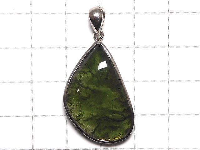 [Video][One of a kind] Moldavite AAA Pendant (one side non-polished) Silver925 NO.1