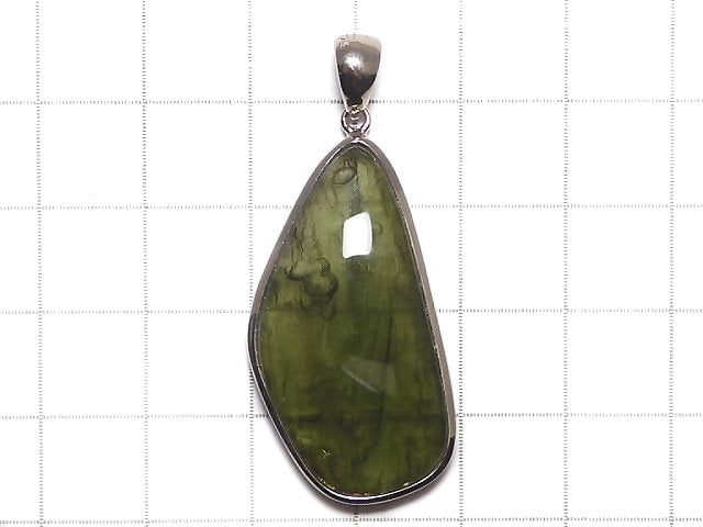 [Video][One of a kind] Moldavite AAA Pendant (One side non-polished) Silver925 NO.7