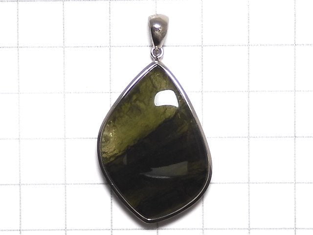 [Video][One of a kind] Moldavite AAA Pendant (One side non-polished) Silver925 NO.9