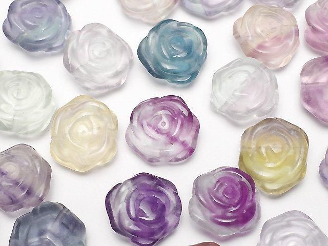 Fluorite multicolore AAA- motif rose 12mm [Trou percé] 5pcs