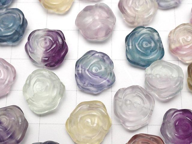Fluorite multicolore AAA- motif rose 12mm [Trou percé] 5pcs