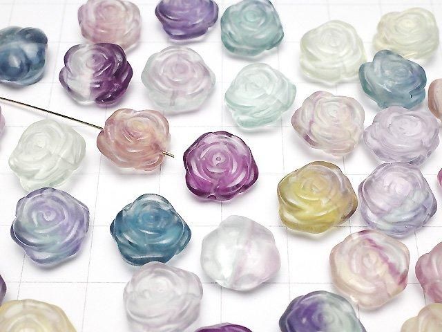 Fluorite multicolore AAA- motif rose 12mm [Trou percé] 5pcs