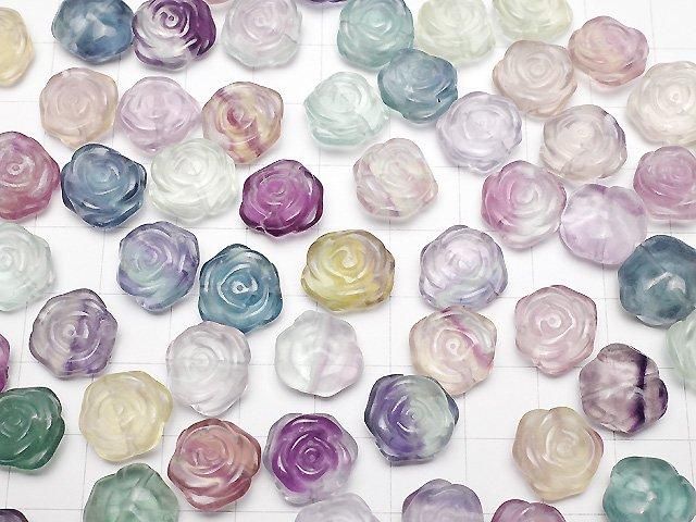 Fluorite multicolore AAA- motif rose 12mm [Trou percé] 5pcs