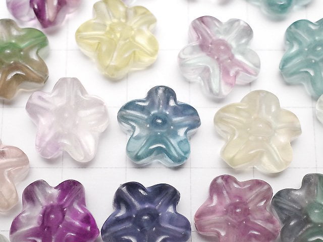 [Video] Multicolor Fluorite AAA- Flower Motif 13mm [Drilled Hole] 5pcs