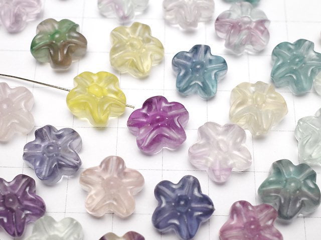 [Video] Multicolor Fluorite AAA- Flower Motif 13mm [Drilled Hole] 5pcs