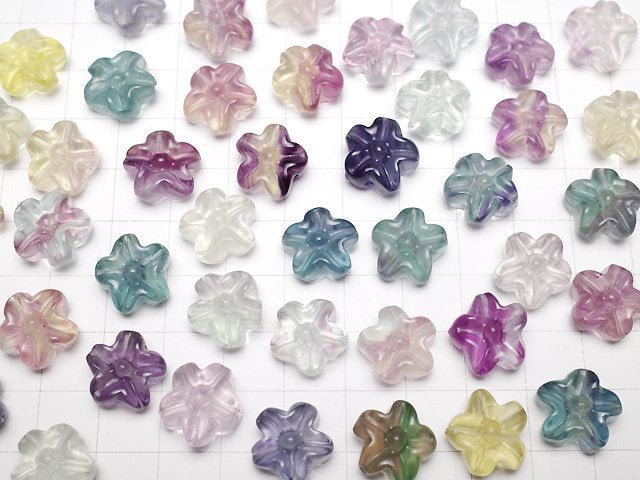 [Video] Multicolor Fluorite AAA- Flower Motif 13mm [Drilled Hole] 5pcs