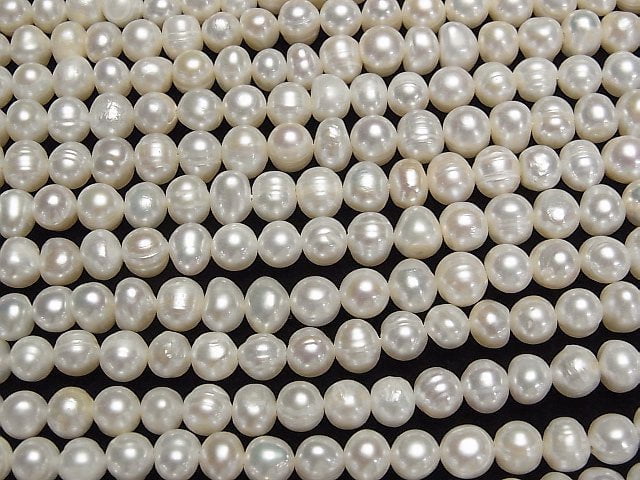 [Video]Fresh Water Pearl AA Potato 6-8mm White 1strand beads (aprx.13inch/33cm)