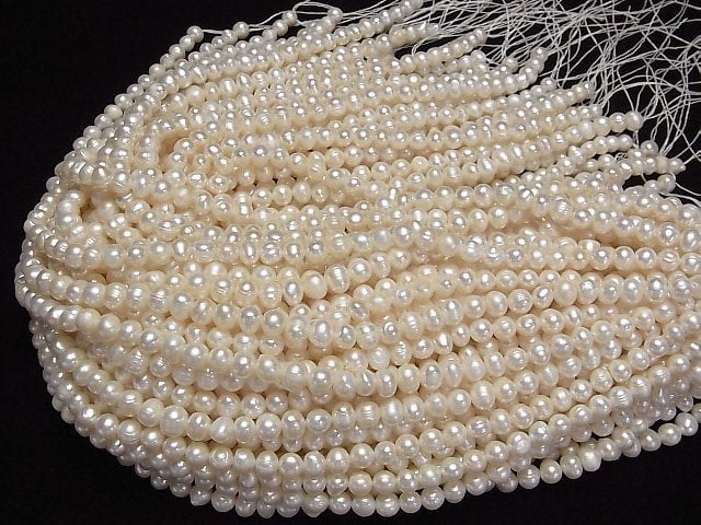 [Video]Fresh Water Pearl AA Potato 6-8mm White 1strand beads (aprx.13inch/33cm)