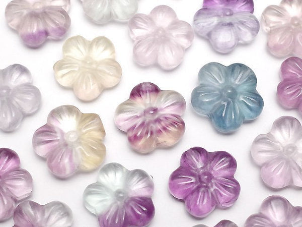 [Video] Multicolor Fluorite AAA- Flower Motif 13mm [Drilled Hole] 5pcs