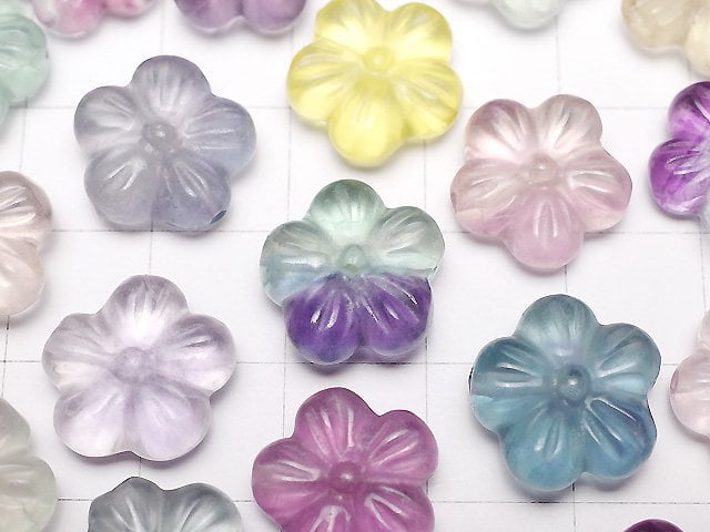 [Video] Multicolor Fluorite AAA- Flower Motif 13mm [Drilled Hole] 5pcs