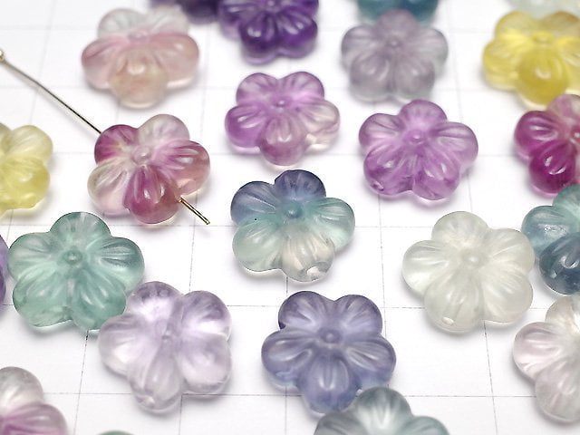 [Video] Multicolor Fluorite AAA- Flower Motif 13mm [Drilled Hole] 5pcs