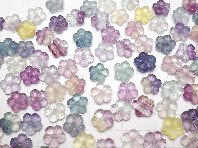 [Video] Multicolor Fluorite AAA- Flower Motif 13mm [Drilled Hole] 5pcs